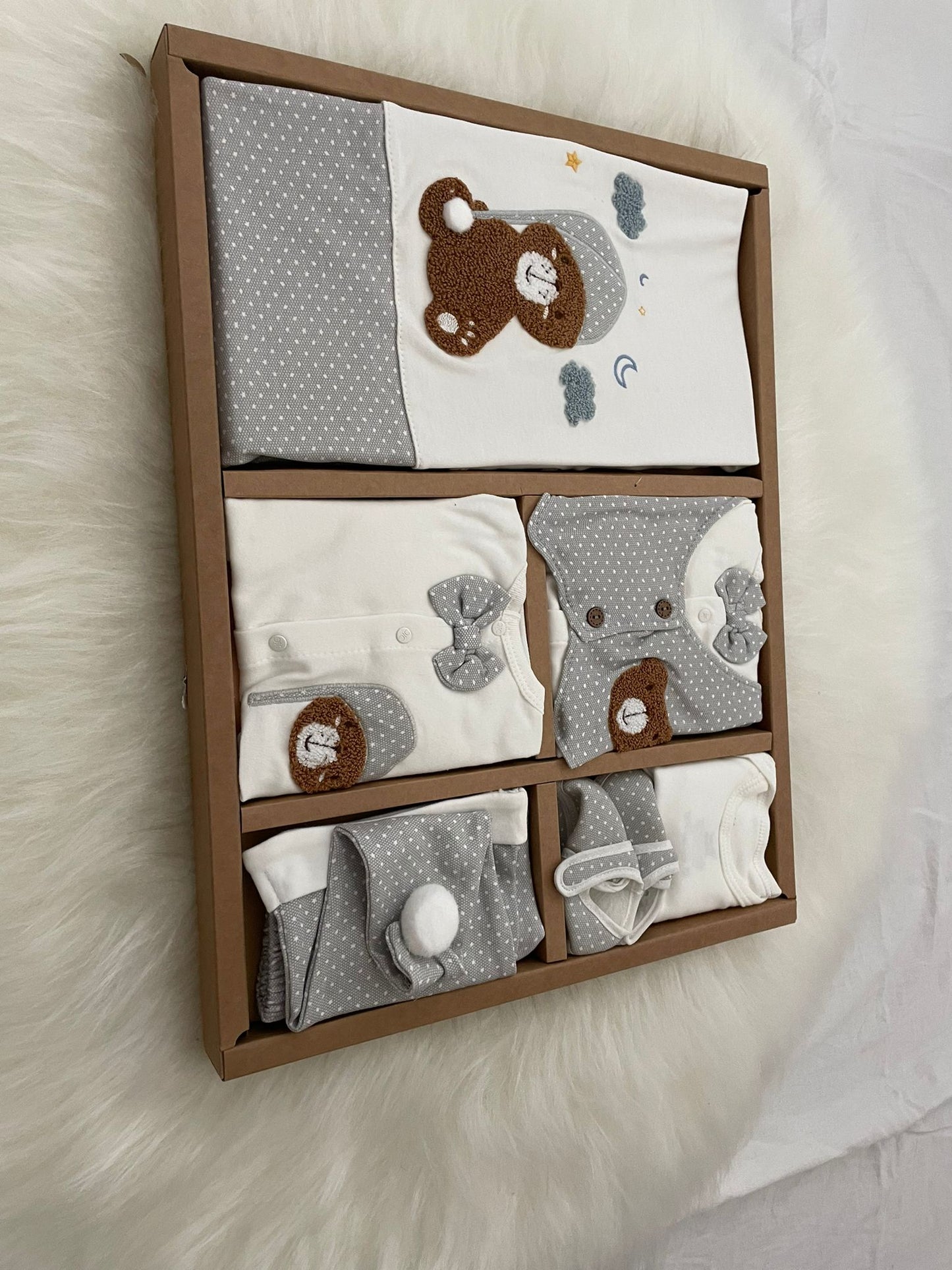 Uykucu Ayıcık Desenli Erkek Bebek Hastane Çıkışı Takımı 10'lu Yenidoğan Bebek Set 0-3 Ay
