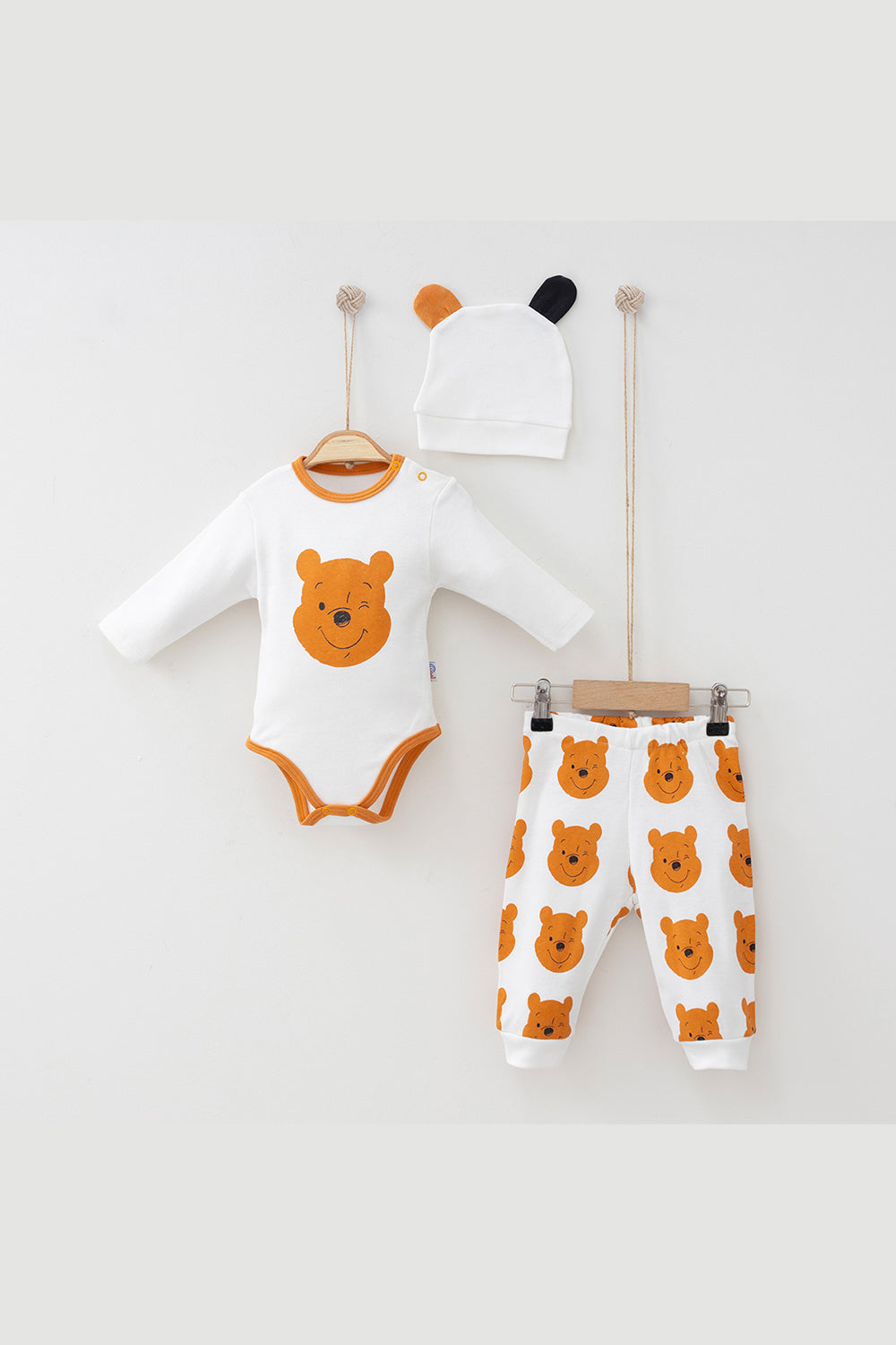 Winnie Pooh Desenli Omuzdan Çıtçıt Detaylı Erkek Bebek Takım