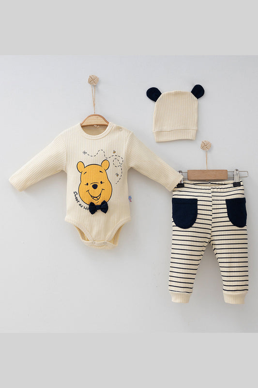 Papyonlu Winnie Pooh Desenli 3'lü Erkek Bebek Takım