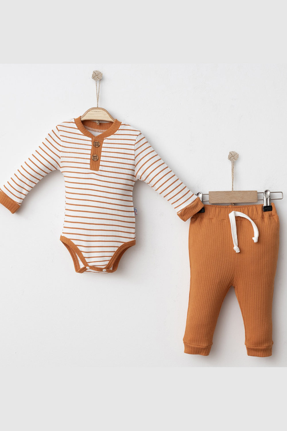 Çizgili 2'li Kız Bebek Takım Fitilli Kumaş