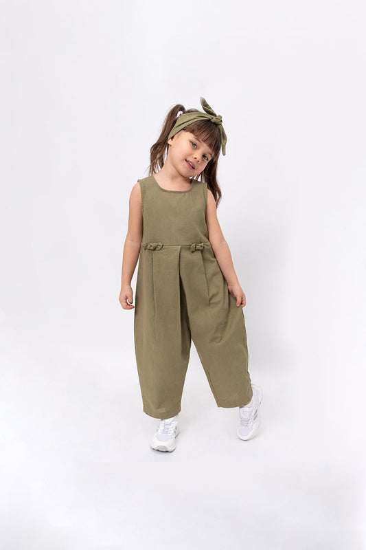 Kız Çocuk Fiyonk Detaylı Bandanalı Tulum