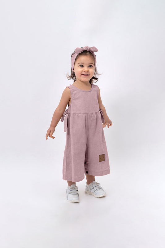 Kız Çocuk Bandanalı Yandan Bağlama Detaylı Bol Paça Tulum