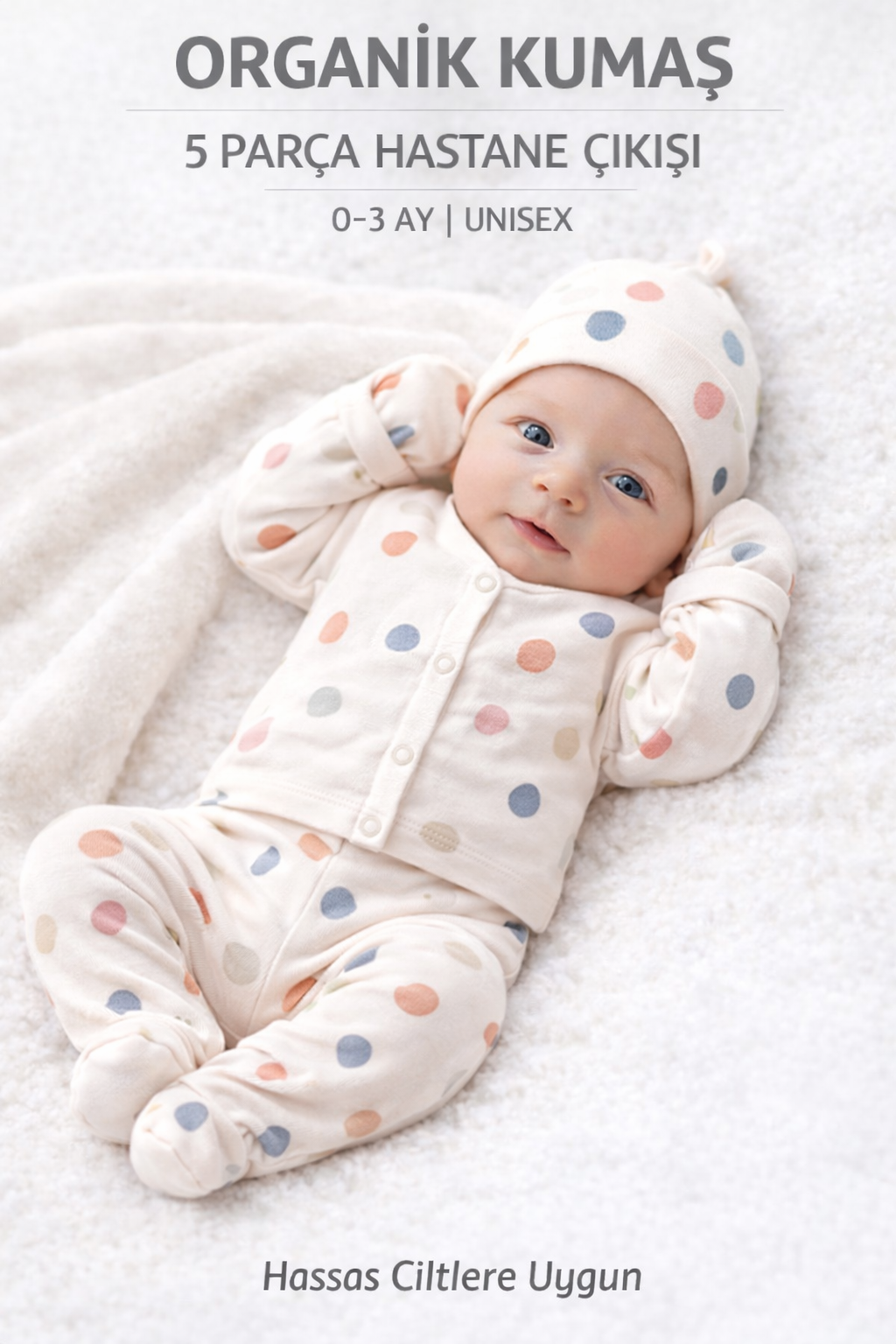 Puan Desenli Erkek Bebek Hastane Çıkışı Takımı 5'li Set Yenidoğan Bebek 0-3 Ay