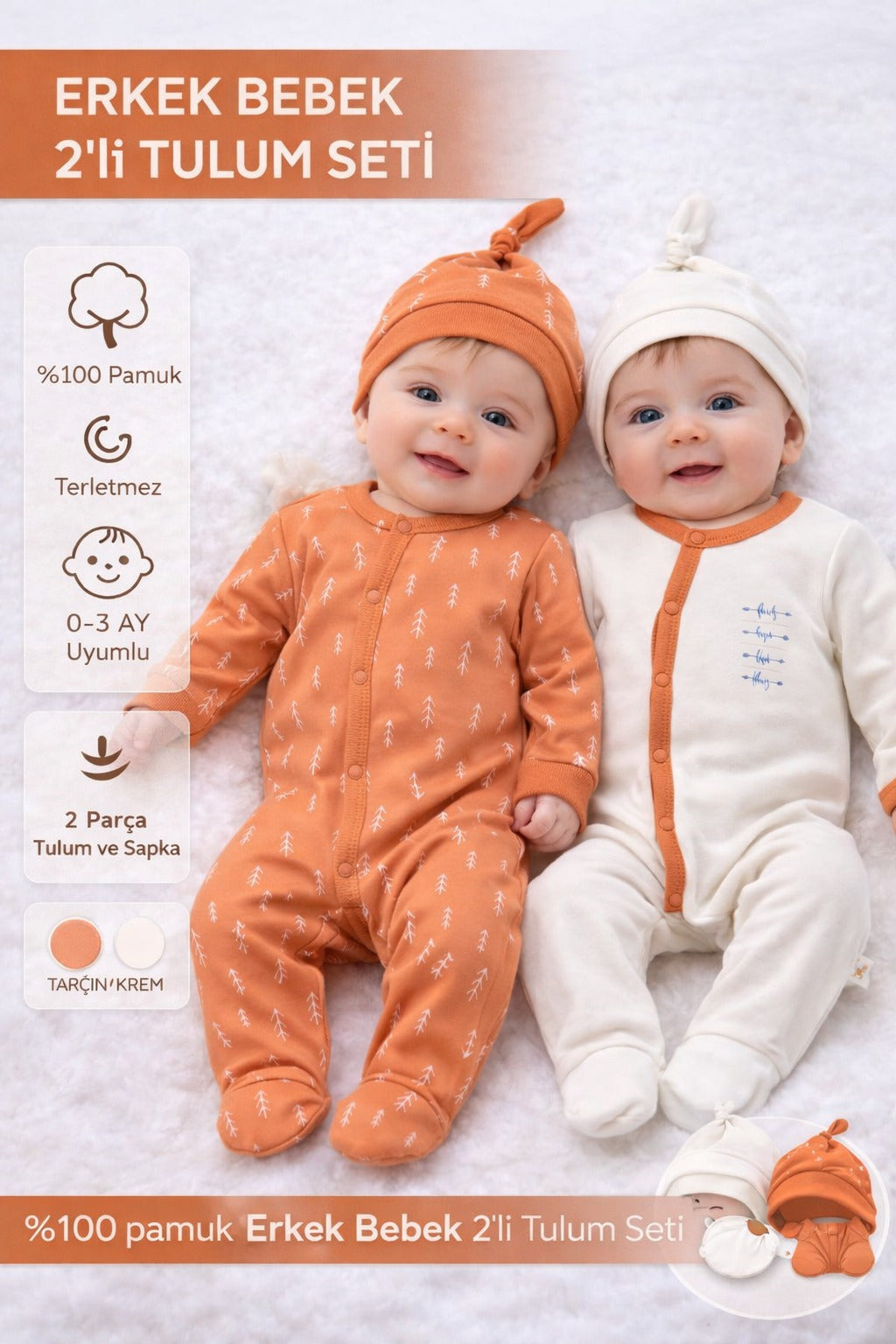 Tulum Seti Yenidoğan 2li Mavi/unisex Pamuklu Bebek Tulumu